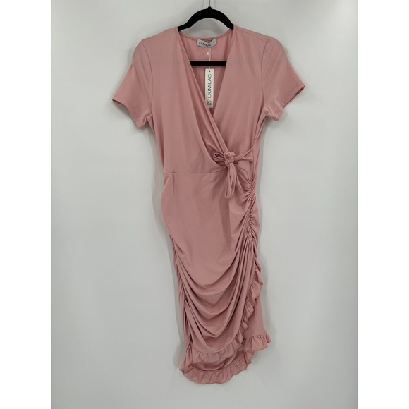 Blush Dresses & Skirts - Liumilac Womens Size M Soft Blush Pink Side‎ Rouched Long Ruffle Dress New
